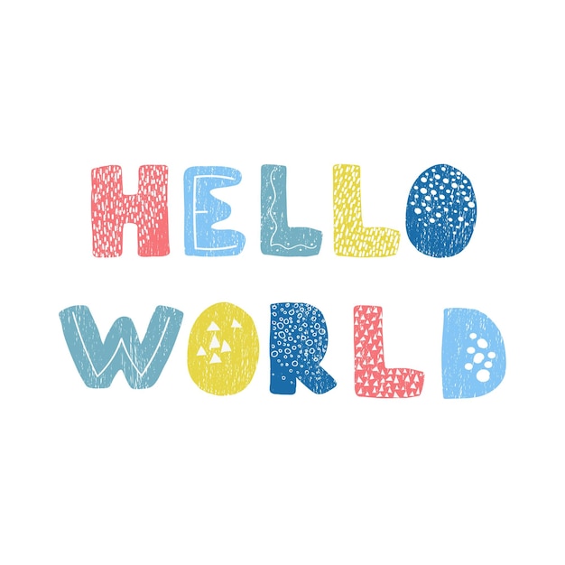 Вектор Векторная иллюстрация с handdrawn буквами hello world каллиграфический дизайн