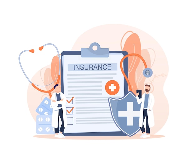 Vector illustration with health insurance concept Big clipboard with doctor and woman Healthcare