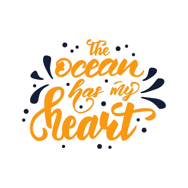 Векторная иллюстрация с надписью океан имеет мое сердце.