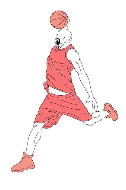 Vector illustration with male basketball playing running throwing ball in motion over white background