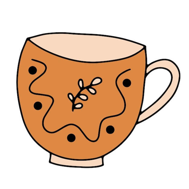 Illustrazione vettoriale con tazza di ceramica fatta a mano arancione