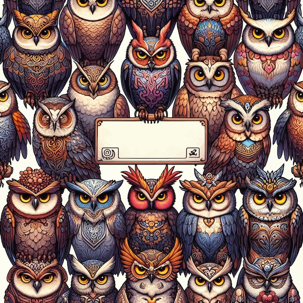 Vector illustration with owls There is a sign for the text in the center