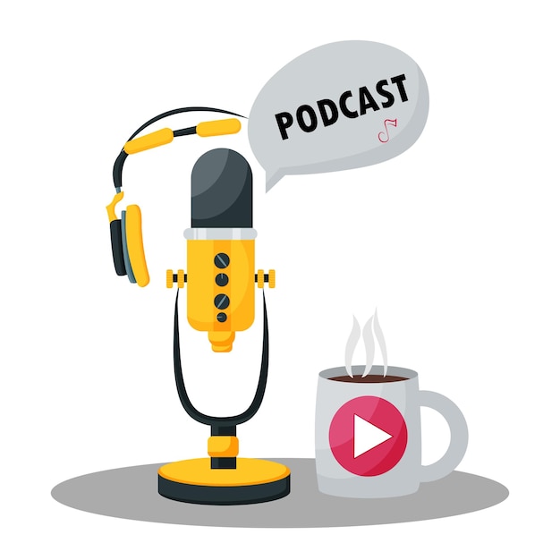 Vettore illustrazione vettoriale con il concetto di podcastbroadcastingradioonline webinar training