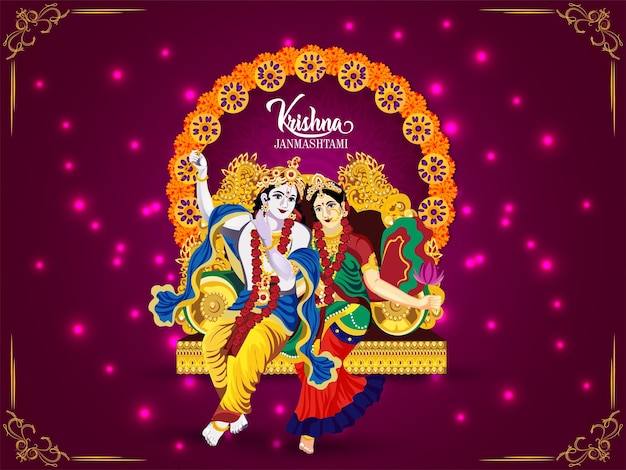 Vector illustration with radha krishan of janmashtami indian festival