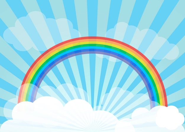 Vector vector illustration with rainbow and clouds