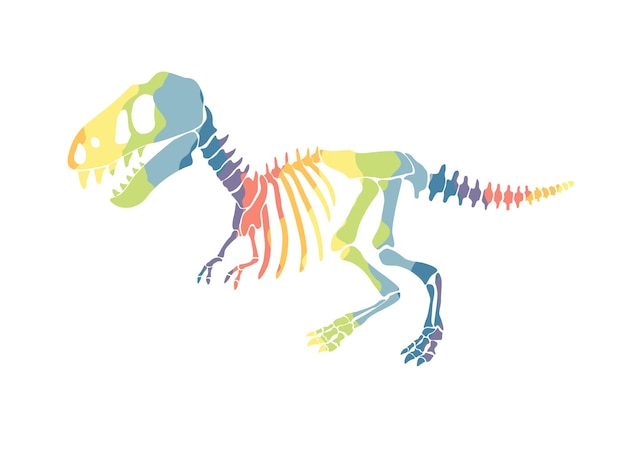 Векторная иллюстрация со скелетом радужного динозавра на белом фоне