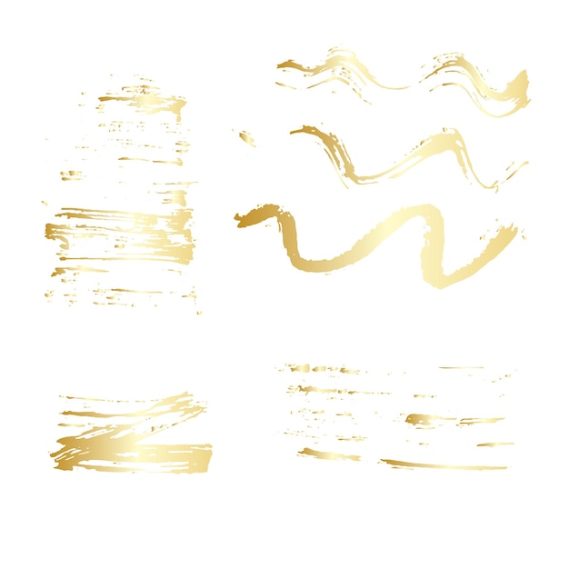 Vector vector illustration with set of grunge artistic think abstract brush strokes. empty gold gradient shapes, wawe design elements, for frames. backgrounds for text or quote.