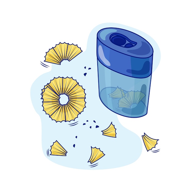 Vector illustration with a sharpener and pencil shavings. objects are isolated. for your design.