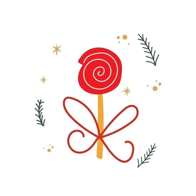 Vector illustration with sloppy hand drawn candy cane tied with red ribbon