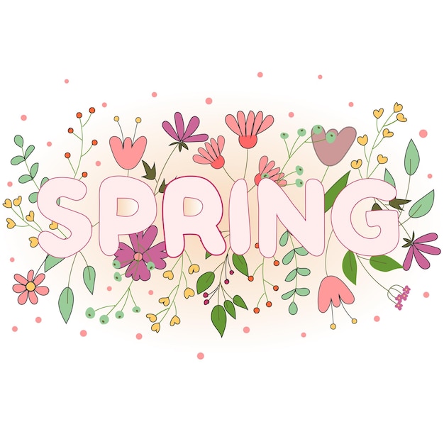 Vector illustration with Spring surrounded by flowers