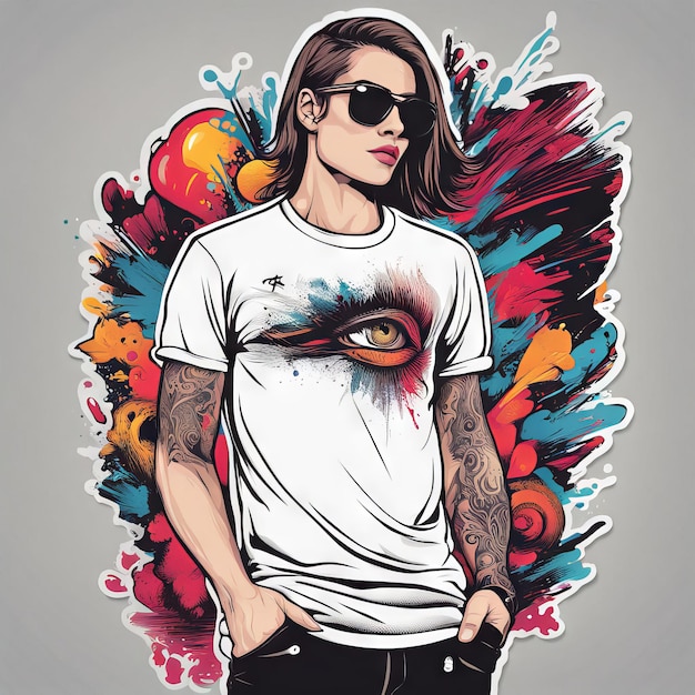 vector illustration with tattoo man in glasses and with a dog