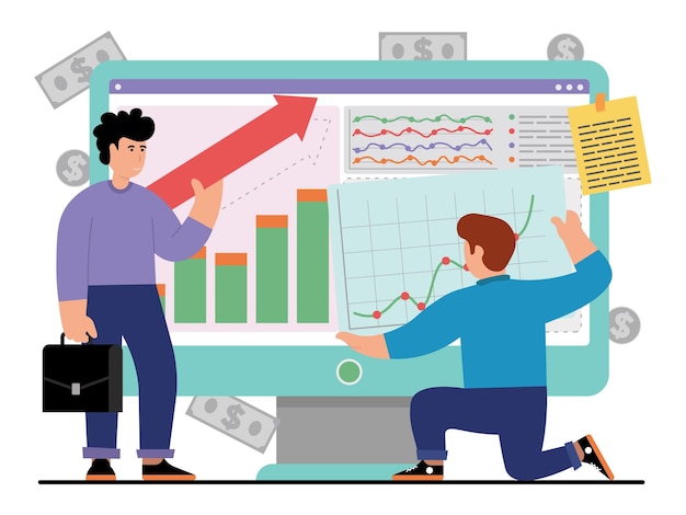 vector illustration with a team who correct their digital bussiness activities