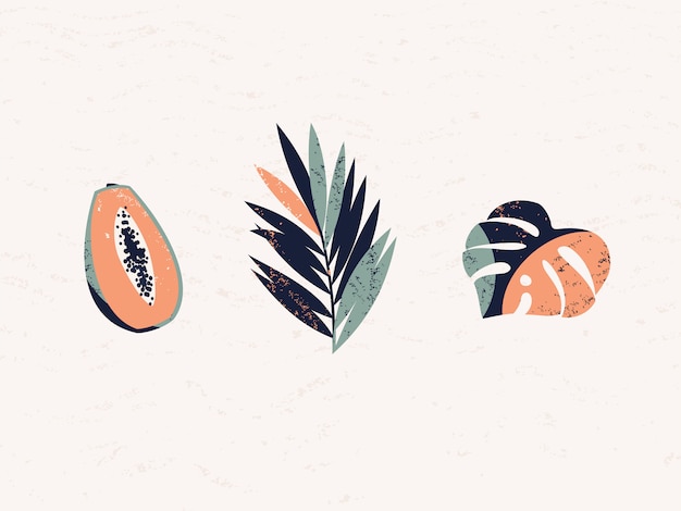 Vector illustration with tropical fruits and leaves