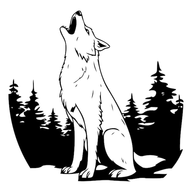 Vector illustration of a wolf howling in the forest Wild animal