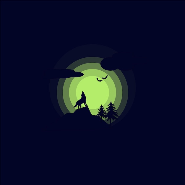 vector illustration of a wolf at night