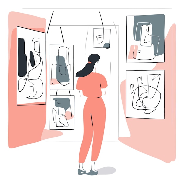 Vector illustration of a woman choosing clothes in the store The concept of choosing clothes