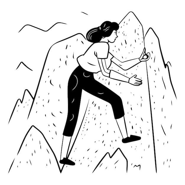 Векторная иллюстрация женщины, поднимающейся на гору Концепция восхождения