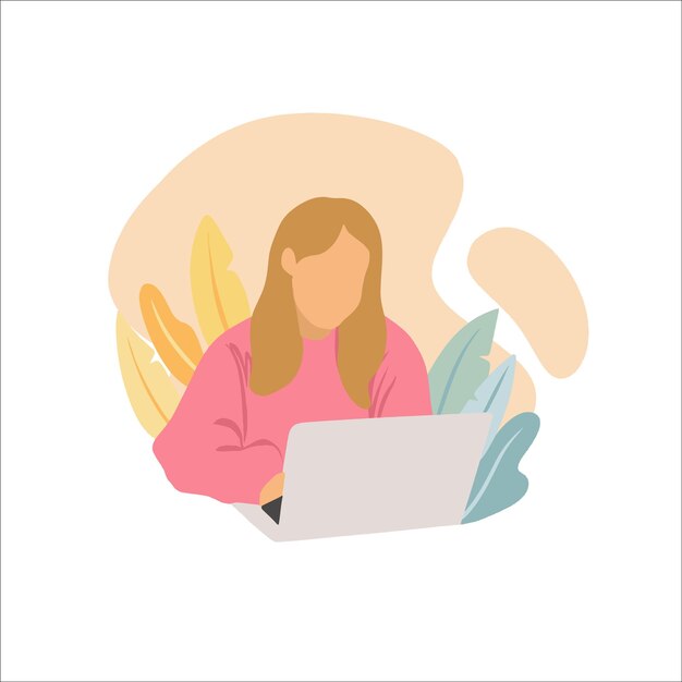 Vector Illustration woman on computer