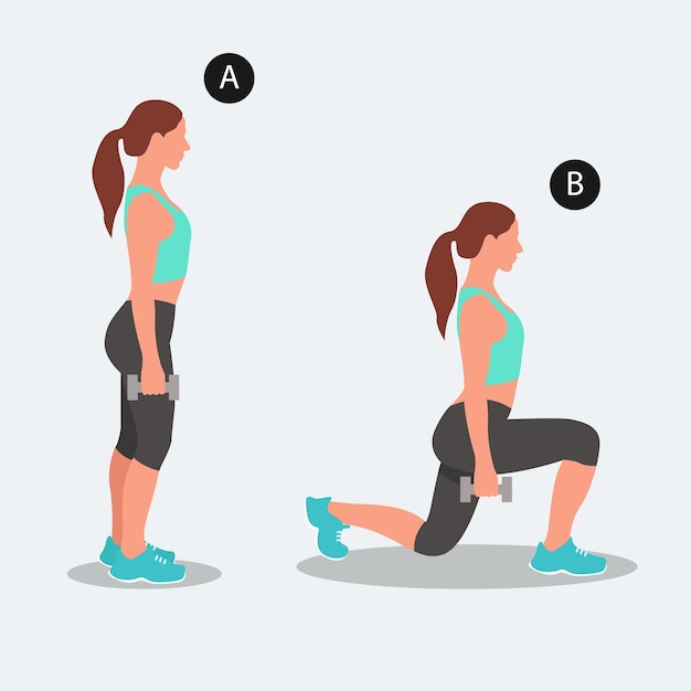 Vector vector illustration of woman doing legs workout exercise with dumbbell yoga