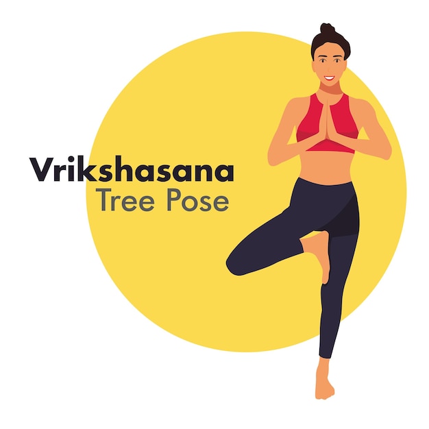 Vector illustration of woman doing practicing yoga in a Vrikshasana or tree pose