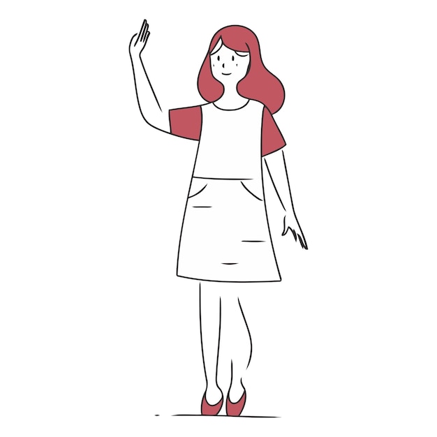 Vector illustration of a woman in a dress with a raised hand