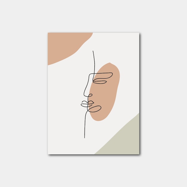 Vector illustration of woman face on one line drawing for wall frame design