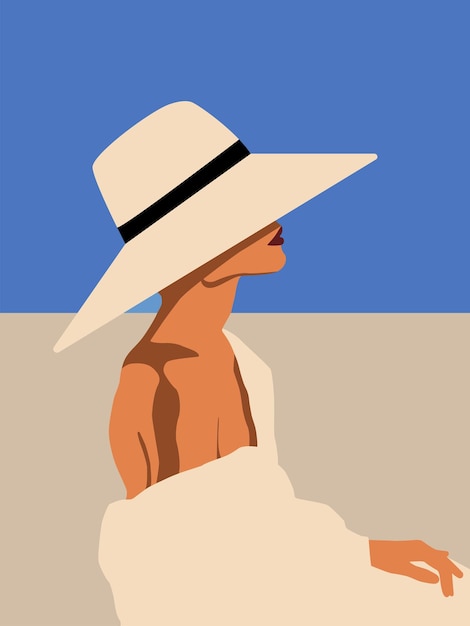 Vector vector illustration of woman in a hat