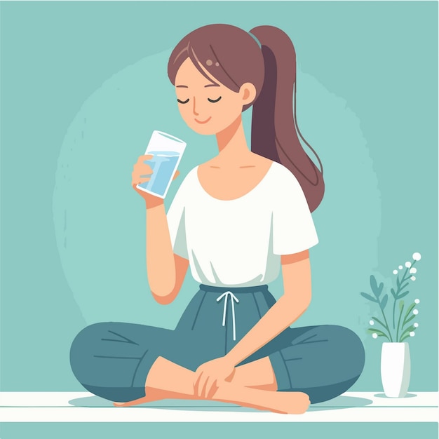 Vector illustration of a woman is drinking a glass of water