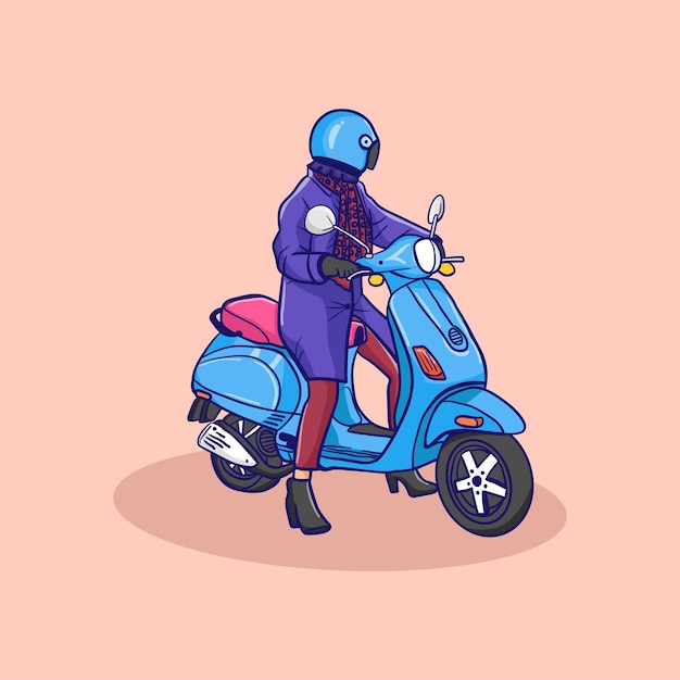 Vector illustration of a woman riding an automatic motorbike