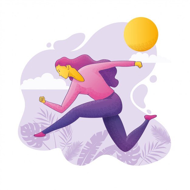 Vector illustration of a woman running outdoors