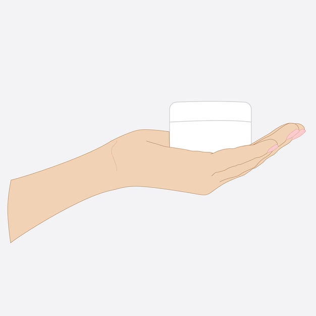 Vector vector illustration of a woman's hand with a cream on the palm light skin tone