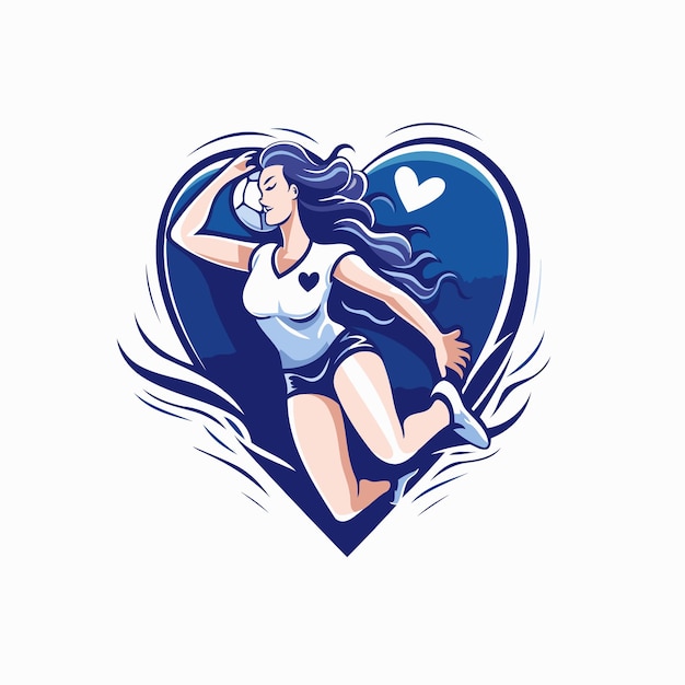Vector illustration of a woman in sportswear running with a heart in the background