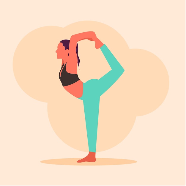 Vector vector illustration of woman stands on one leg doing yoga exercise