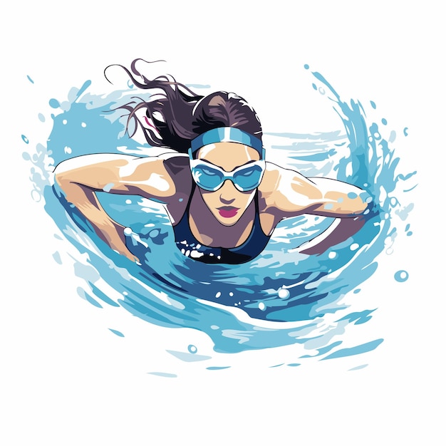 Vector illustration of a woman swimming in the sea Water sport