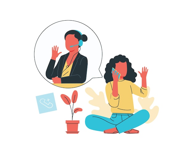 Vector vector illustration of a woman talking on the phone flat style