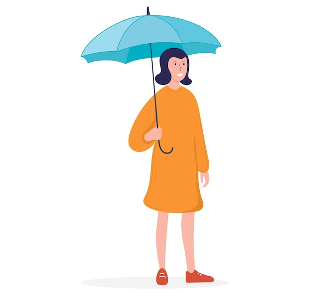 Vector illustration woman under umbrella. Flat style.