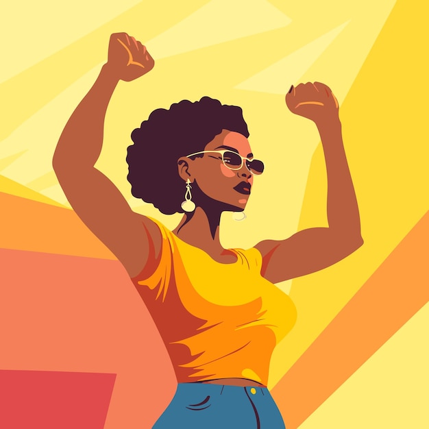 Vector vector illustration woman with arm up for social equality