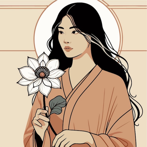 Vector vector illustration of woman with flowers in flat art nouveau