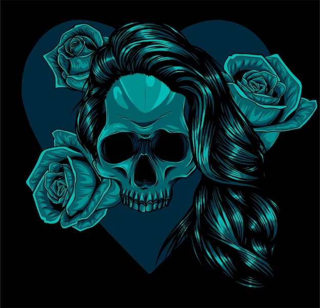 Vector vector illustration of woman with roses and heart