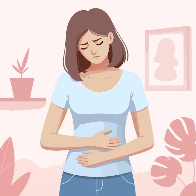 Vector illustration of a woman with stomach ache with a simple and minimalist flat design style