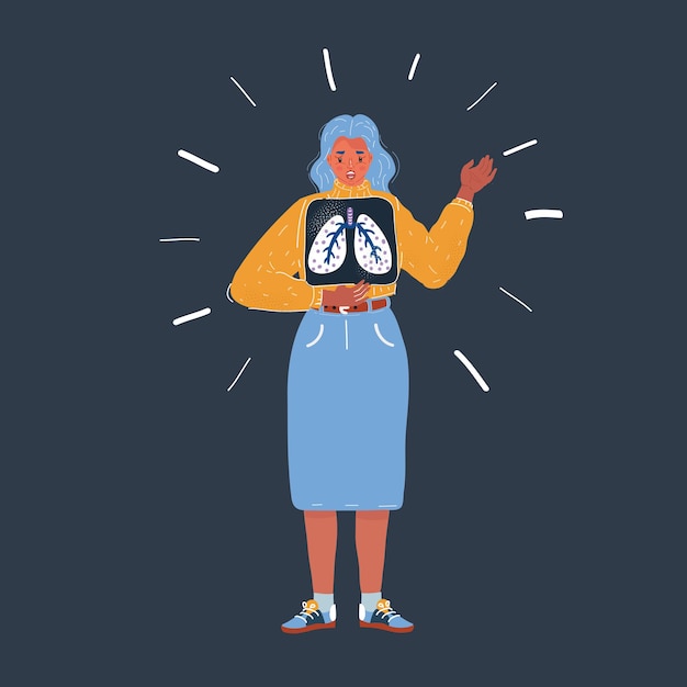 Vector vector illustration of woman with x ray of lung shot