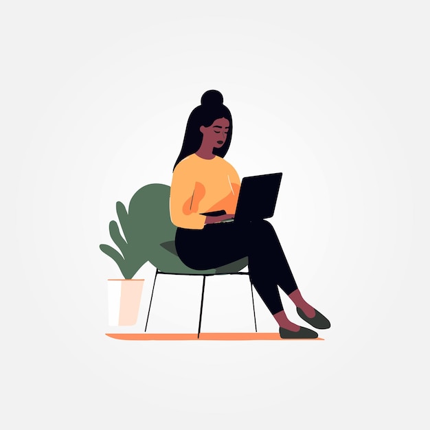 Premium Vector | Vector illustration woman working on laptop in office