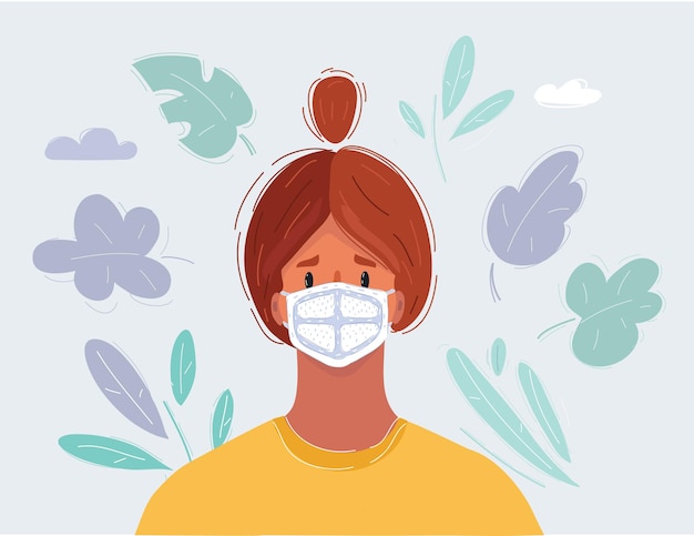 Vector vector illustration of womans face in medical mask