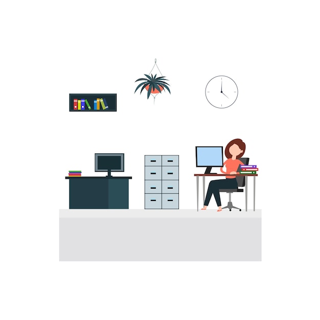 Vector illustration of a women office employee on working place