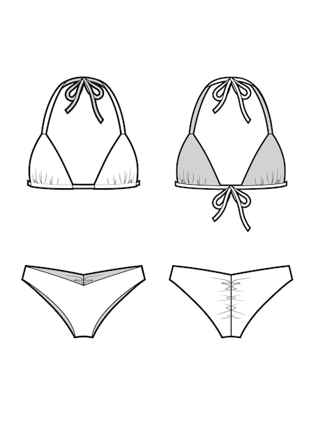 Vector vector illustration of women's bikini front and back views