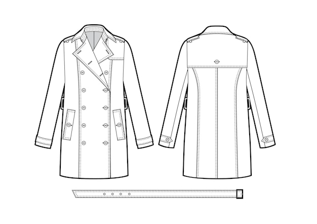 Vector vector illustration of women's doublebreasted trench coat