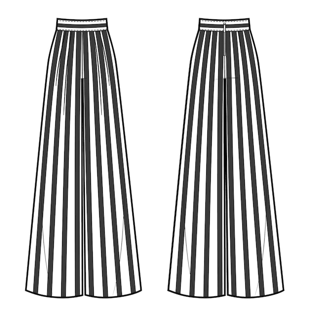 Vector vector illustration of women's wide striped pants. front and back views