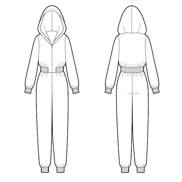 Illustrazione vettoriale di maxi tuta da donna con cappuccio davanti e dietro