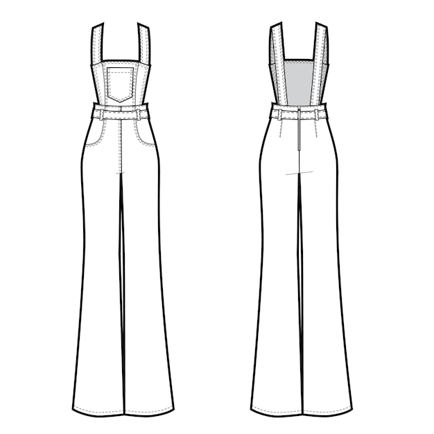 Premium Vector | Vector illustration of womens jeans jumpsuit front and ...