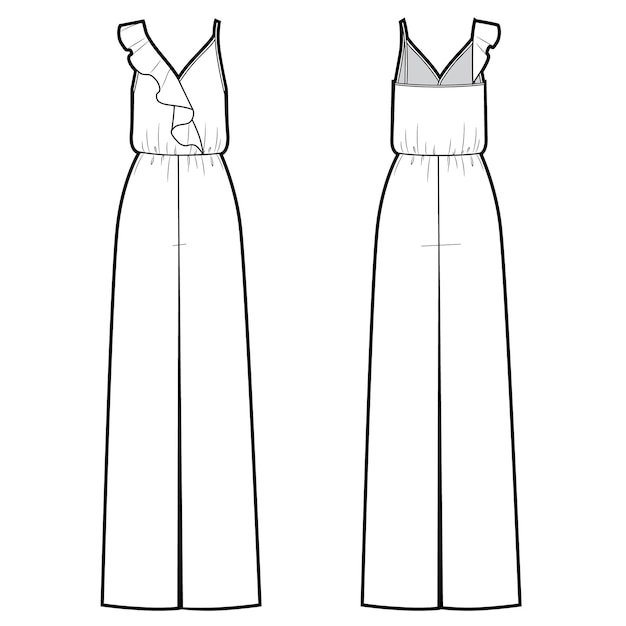 Vector illustration of womens jumpsuit with frill front and back